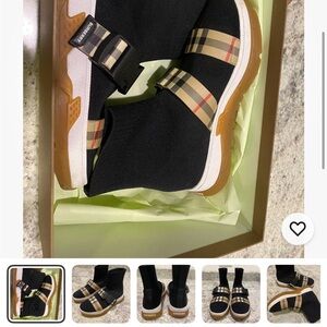 Burberry Kids Union Sock Sneaker with Beige Check Straps Sz 33